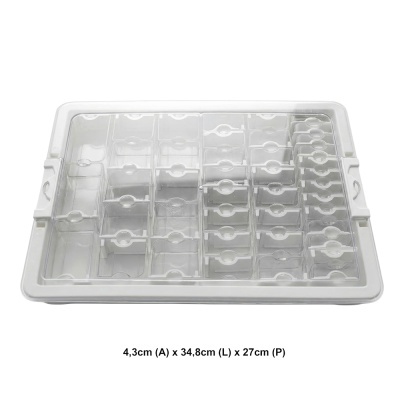 Caixa organizadora plástica transparente com divisórias e base branca