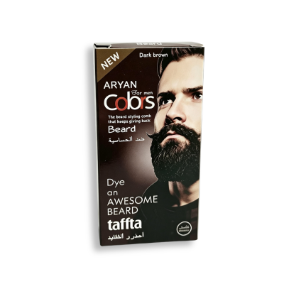 Embalagem de coloração de barba Aryan Colors castanho escuro com imagem de homem