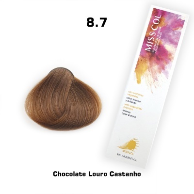 Amostra de cabelo castanho louro chocolate 8.7 com embalagem MISS COL