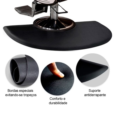 Tapete preto para cadeira de cabeleireiro com bordas especiais e suporte antiderrapante