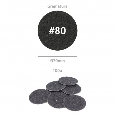 Discos abrasivos redondos pretos com gramatura #80 e 20 mm de diâmetro