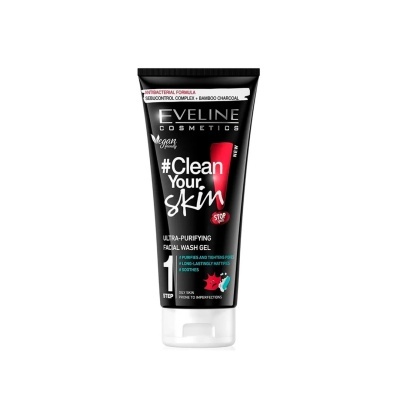 Gel de limpeza facial Eveline Cosmetics #Clean Your Skin em tubo preto e branco