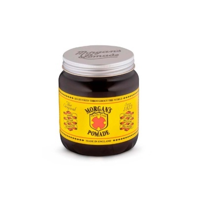 Pote de Pomada Morgan's com rótulo amarelo e texto em inglês