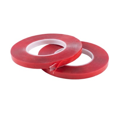 Dois rolos de fita dupla-face vermelha com base branca