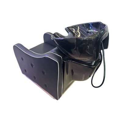 Cadeira de lavagem para cabeleireiro preta com cuba e mangueira