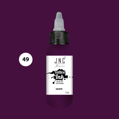 Frasco de tinta para tatuagem JNC roxo com rótulo branco
