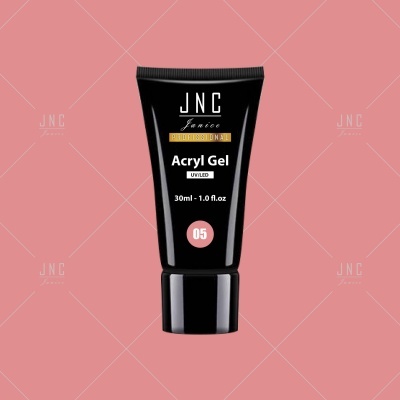 Gel acrílico JNC Professional Acryl Gel UV/LED em embalagem preta com texto branco e amarelo, 30ml, número 05 em rosa