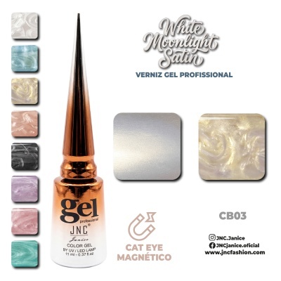 Verniz gel profissional JNC Janice com várias amostras de cor e textura Cat Eye Magnético.