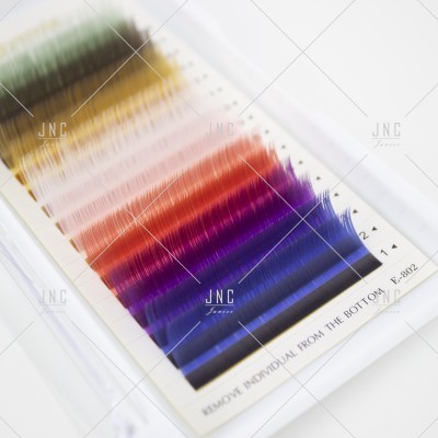 Conjunto colorido de pestanas em degradé com texto 'REMOVE INDIVIDUAL FROM THE BOTTOM E-802'