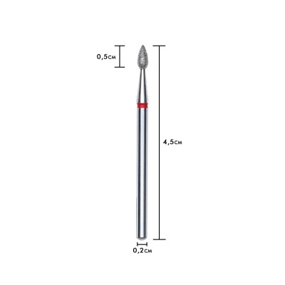 Broca para manicure em metal prateado com ponta cônica revestida e anel vermelho