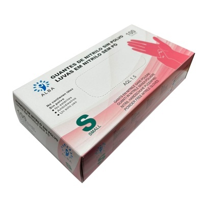 Caixa de luvas em nitrilo cor branco e rosa tamanho small