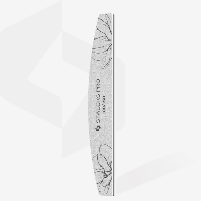 Lima de unhas curva branca com flores e texto STALEKS PRO 100/150