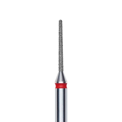 Broca metálica cilíndrica com ponta texturada cinza e anel vermelho