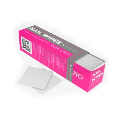 Caixa de toalhitas para unhas rosa e cinzenta com duas toalhitas quadradas brancas