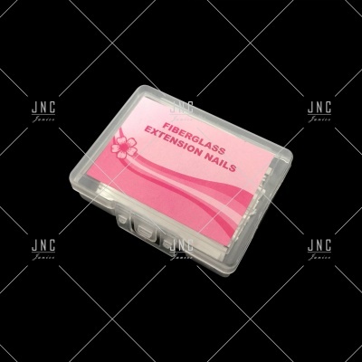 Caixa plástica transparente para extensões de unhas em fibra de vidro com rótulo rosa