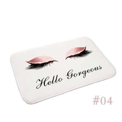 Tapete branco com pestanas rosa metálico e texto 'Hello Gorgeous'