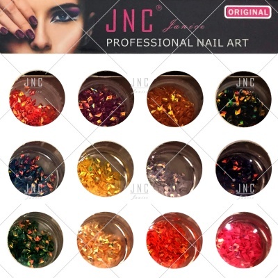 Kit de purpurinas coloridas para unhas com embalagem e rótulos JNC PROFESSIONAL NAIL ART