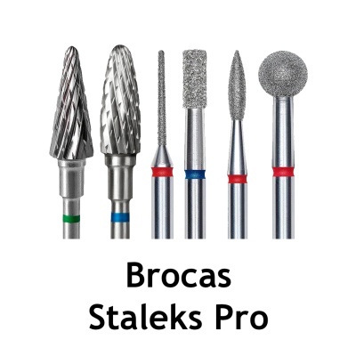 Conjunto de seis brocas Staleks Pro em metal com cores vermelha, azul e verde