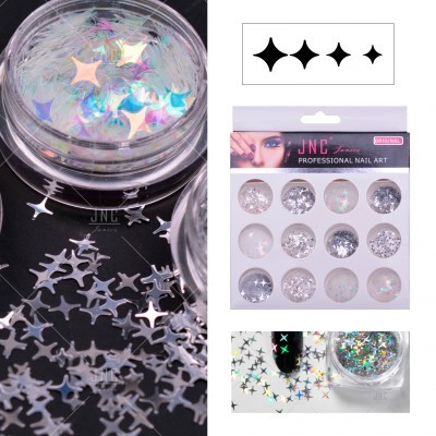 Purpurinas em potes pequenos para decoração de unhas, em embalagem branca