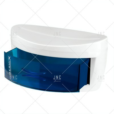 Dispenser branco com tampa azul translúcida e texto OBERNIX