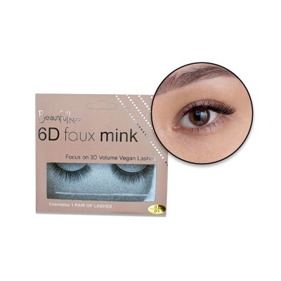 Embalagem de pestanas falsas 6D faux mink com fotografia de olho e texto