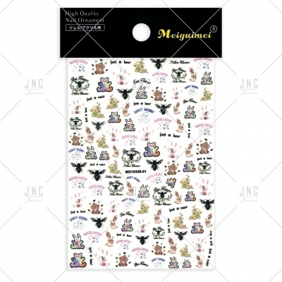 Adesivos decorativos para unhas com desenhos variados e texto em inglês