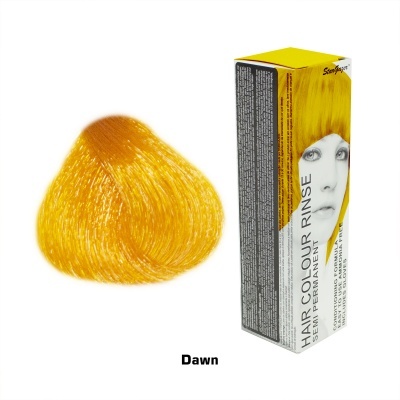 Tonalizador de cabelo amarelo com embalagem amarela com rosto feminino