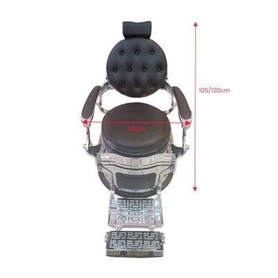 cadeira de barbeiro preta acolchoada com apoio de braços e suporte de pés de metal