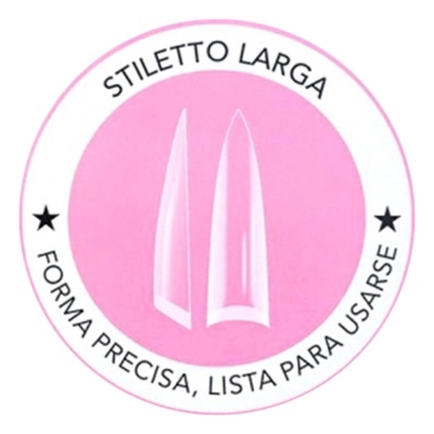 Ilustração de unhas stiletto largas em fundo rosa com texto explicativo