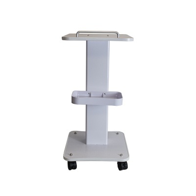 Carrinho móvel branco em metal com rodas e dois níveis