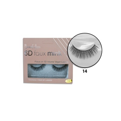 Pestanas falsas Beautilux 6D faux mink em embalagem bege com pestanas pretas número 14