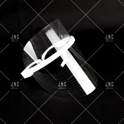 Máscara facial transparente com suporte branco