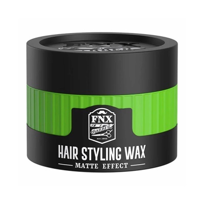Frasco de cera de cabelo FNX Barber com embalagem preta e verde