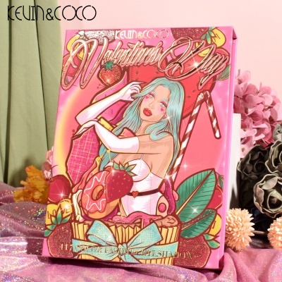Caixa de maquilhagem rosa KEVIN&COCO Valentines Day com ilustração colorida