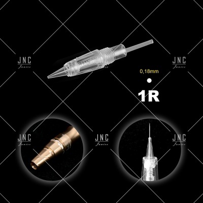 Ponteira cilíndrica de agulha 1R 0,18mm transparente e metálica para tatuagem