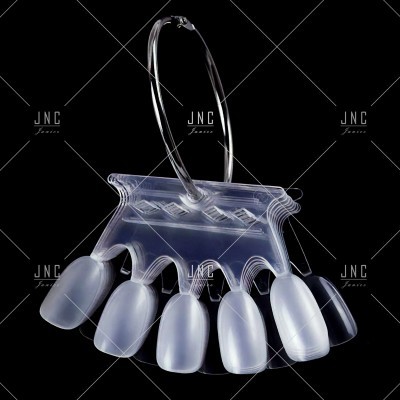 Paleta de amostras de unhas em plástico transparente fosco ligada por argola metálica