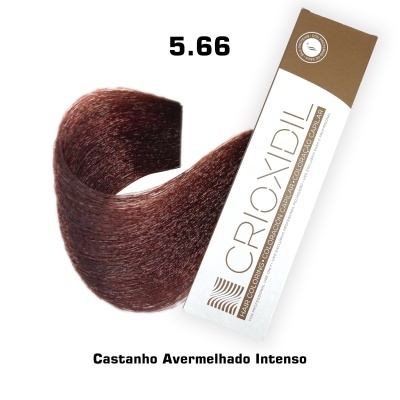 Tonalizante Croxidil Castanho Avermelhado Intenso 5.66 com amostra de cabelo