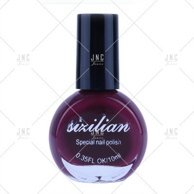 Verniz para unhas roxo escuro em frasco redondo com tampa preta