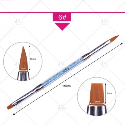 Pincel duplo para nail art com cerdas castanho-claro e cabo azul translúcido