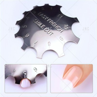 Placa metálica para medir unhas com texto EASY FRENCH SMILE OUT