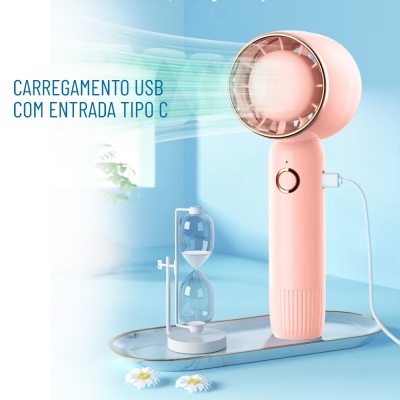 Ventoinha portátil cor-de-rosa com botão circular carregamento USB tipo C