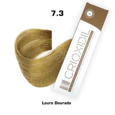 Amostra de cabelo loiro dourado com embalagem CROXIDIL