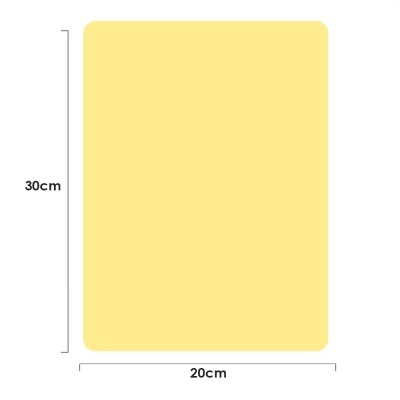 Retângulo amarelo com cantos arredondados e dimensões 30x20 cm