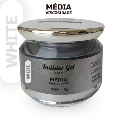 Frasco de gel construtor para unhas com tampa metálica prateada e rótulo cinza