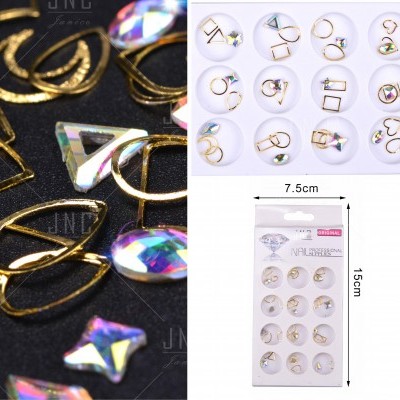 Conjunto de anéis dourados com pedras acrílicas coloridas em embalagem branca