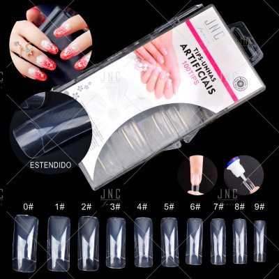 Embalagem de unhas artificiais transparentes JNC Toffis com vários tamanhos visíveis
