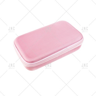 Estojo rígido retangular cor rosa claro com fecho de correr