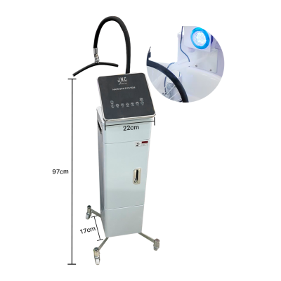 Máquina estética branca com painel digital preto e luz azul