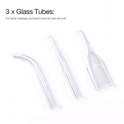 Três tubos de vidro transparentes para massagem facial e remoção de pontos negros.