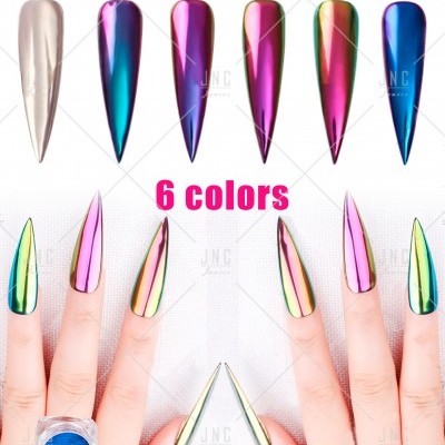Unhas postiças metálicas em seis cores diferentes com texto 6 colors